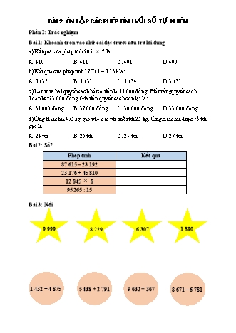 Phiếu bài tập học kì I môn Toán 5 (Kết nối tri thức) - Bài 2: Ôn tập các phép tính với số tự nhiên