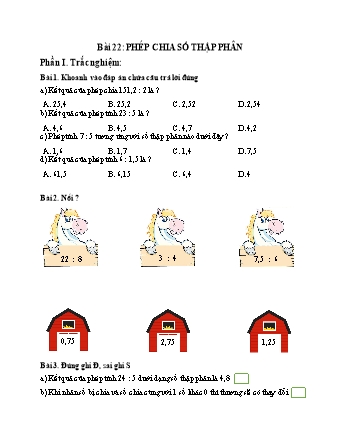 Phiếu bài tập học kì I môn Toán 5 (Kết nối tri thức) - Bài 22: Phép chia số thập phân