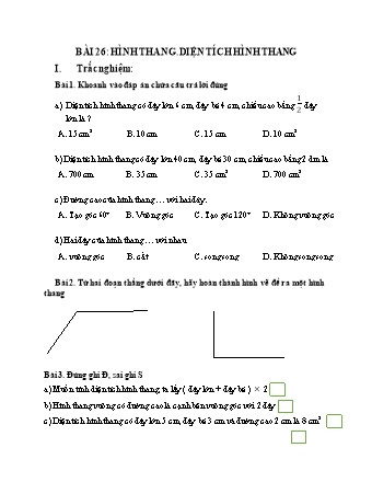 Phiếu bài tập học kì I môn Toán 5 (Kết nối tri thức) - Bài 26: Hình thang. Diện tích hình thang