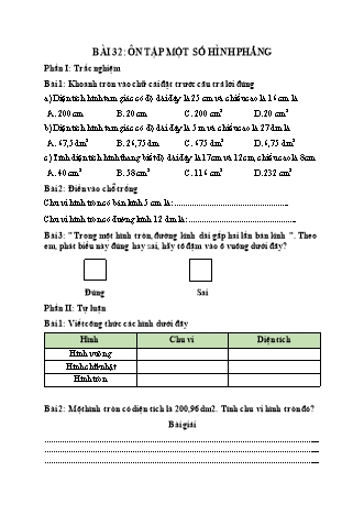 Phiếu bài tập học kì I môn Toán 5 (Kết nối tri thức) - Bài 32: Ôn tập một số hình phẳng