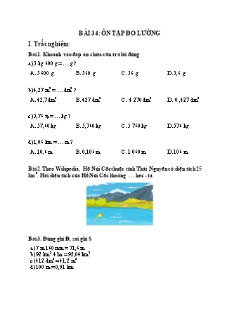 Phiếu bài tập học kì I môn Toán 5 (Kết nối tri thức) - Bài 34: Ôn tập đo lường