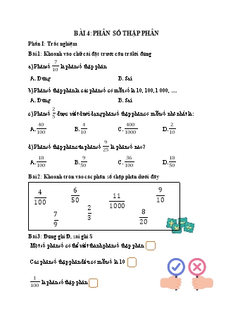 Phiếu bài tập học kì I môn Toán 5 (Kết nối tri thức) - Bài 4: Phân số thập phân