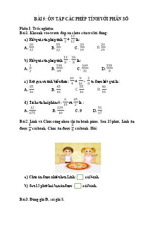 Phiếu bài tập học kì I môn Toán 5 (Kết nối tri thức) - Bài 5: Ôn tập các phép tính với phân số