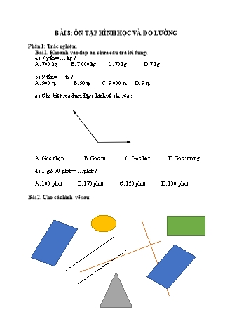 Phiếu bài tập học kì I môn Toán 5 (Kết nối tri thức) - Bài 8: Ôn tập hình học và đo lường