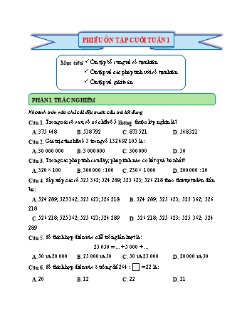 Phiếu bài tập ôn tập cuối tuần môn Toán 5 - Tuần 1 (Có đáp án)