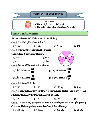 Phiếu bài tập ôn tập cuối tuần môn Toán 5 - Tuần 15 (Có đáp án)