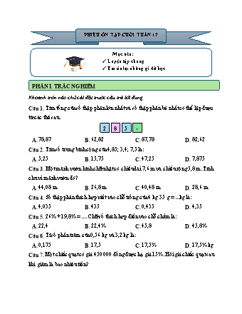 Phiếu bài tập ôn tập cuối tuần môn Toán 5 - Tuần 17 (Có đáp án)