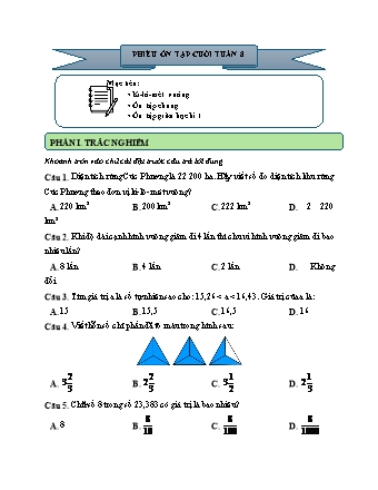 Phiếu bài tập ôn tập cuối tuần môn Toán 5 - Tuần 8 (Có đáp án)