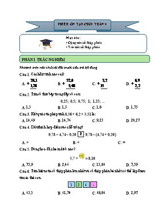 Phiếu bài tập ôn tập cuối tuần môn Toán 5 - Tuần 9 (Có đáp án)