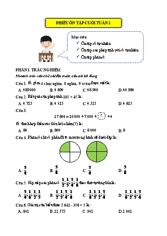 Phiếu bài tập ôn tập cuối tuần Toán 5 (Kết nối tri thức) - Tuần 1 đến Tuần 5 (Có đáp án)