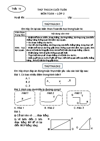 Phiếu bài tập thử thách cuối tuần môn Toán 2 - Tuần 14