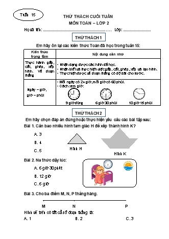 Phiếu bài tập thử thách cuối tuần môn Toán 2 - Tuần 15
