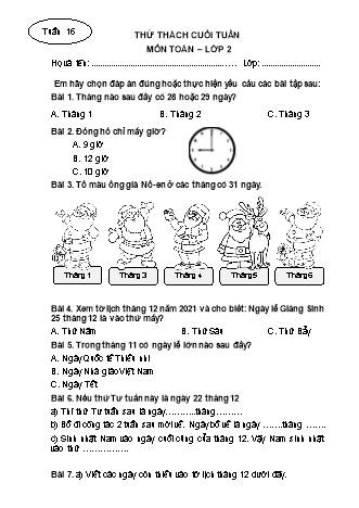 Phiếu bài tập thử thách cuối tuần môn Toán 2 - Tuần 16