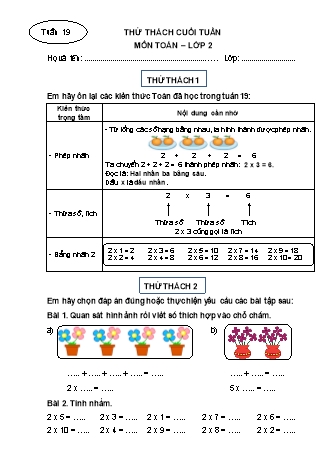 Phiếu bài tập thử thách cuối tuần môn Toán 2 - Tuần 19