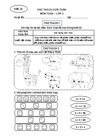 Phiếu bài tập thử thách cuối tuần môn Toán 2 - Tuần 22