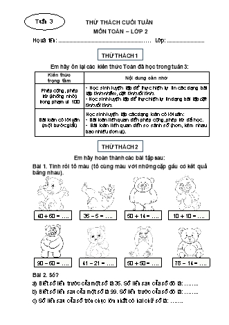 Phiếu bài tập thử thách cuối tuần môn Toán 2 - Tuần 3