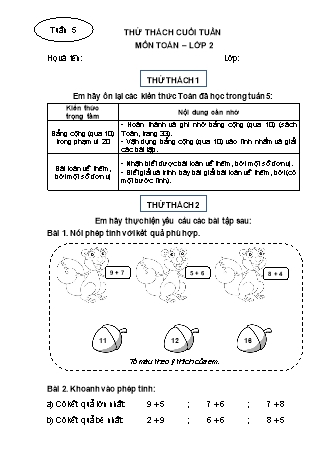 Phiếu bài tập thử thách cuối tuần môn Toán 2 - Tuần 5