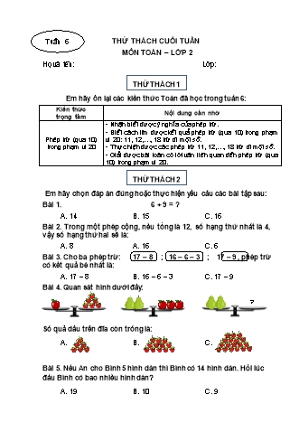 Phiếu bài tập thử thách cuối tuần môn Toán 2 - Tuần 6