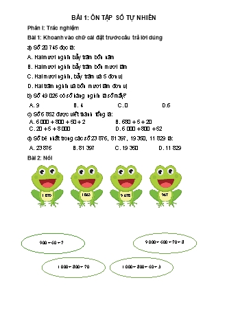 Phiếu bài tập Toán 5 - Bài 1: Ôn tập số tự nhiên