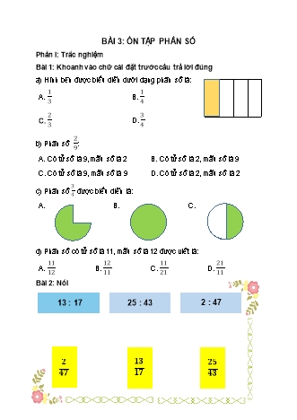Phiếu bài tập Toán 5 - Bài 3: Ôn tập phân số