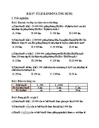 Phiếu bài tập Toán 5 - Bài 37: Tỉ lệ bản đồ và ứng dụng