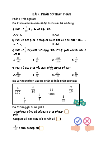 Phiếu bài tập Toán 5 - Bài 4: Phân số thập phân