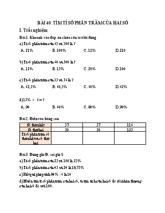 Phiếu bài tập Toán 5 - Bài 40: Tìm tỉ số phần trăm của hai số