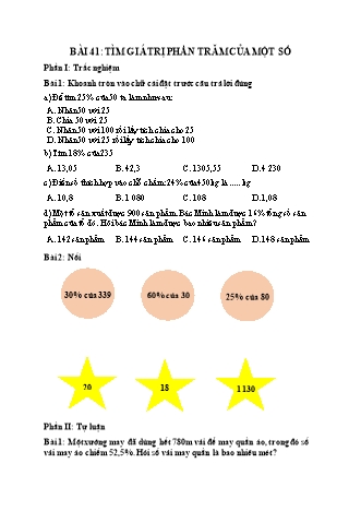 Phiếu bài tập Toán 5 - Bài 41: Tìm giá trị phần trăm của một số