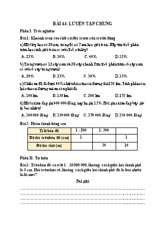 Phiếu bài tập Toán 5 - Bài 44: Luyện tập chung