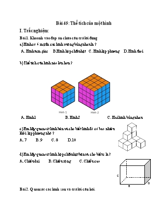 Phiếu bài tập Toán 5 - Bài 45: Thể tích của một hình