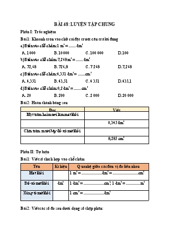 Phiếu bài tập Toán 5 - Bài 48: Luyện tập chung