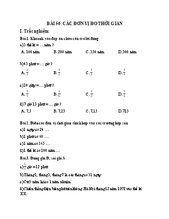 Phiếu bài tập Toán 5 - Bài 56: Các đơn vị đo thời gian