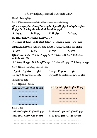 Phiếu bài tập Toán 5 - Bài 57: Cộng, trừ số đo thời gian