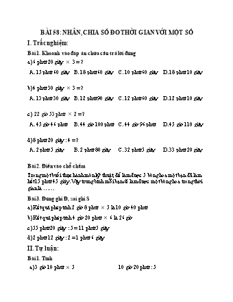 Phiếu bài tập Toán 5 - Bài 58: Nhân, chia số đo thời gian với một số