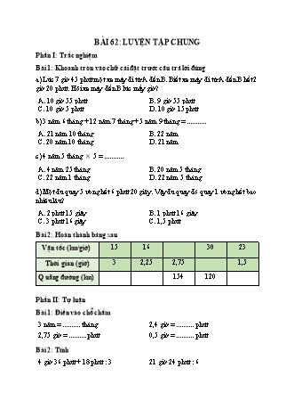 Phiếu bài tập Toán 5 - Bài 62: Luyện tập chung