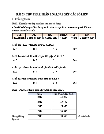 Phiếu bài tập Toán 5 - Bài 63: Thu thập, phân loại, sắp xếp các số liệu