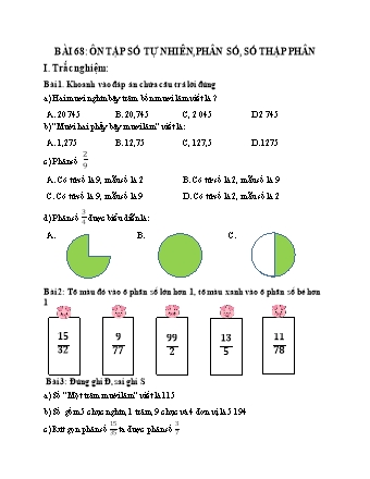 Phiếu bài tập Toán 5 - Bài 68: Ôn tập số tự nhiên, phân số, số thập phân
