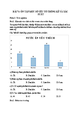 Phiếu bài tập Toán 5 - Bài 74: Ôn tập một số yếu tố thống kê và xác suất