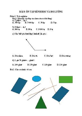 Phiếu bài tập Toán 5 - Bài 8: Ôn tập hình học và đo lường